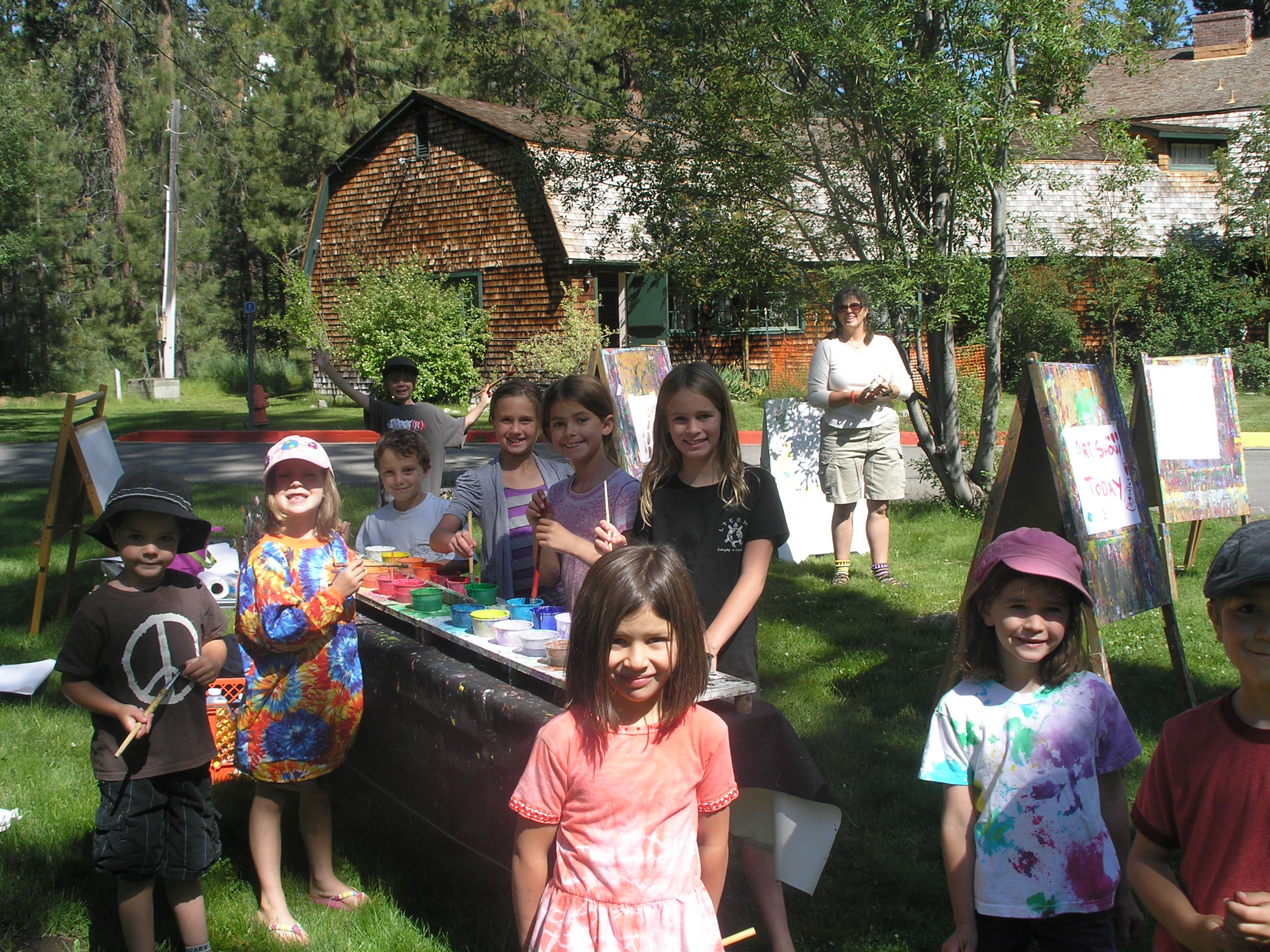 children painting outside of tallac historic site